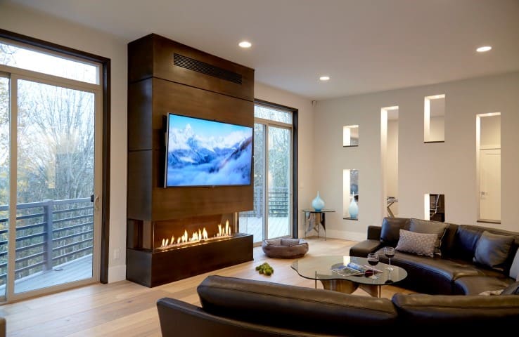 Fireplace and Big Screen